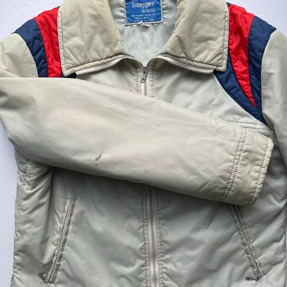 True Vintage 70s Snuggler Skiwear Ski Jacket Nylon Puffer Varisty Stripe Gray - Picture 12 of 16